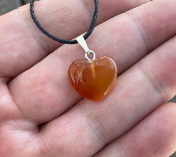 Orange Carnelian Heart Shape Carved Gemstone Pend… - image 4