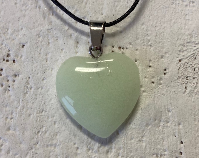 Light Green Aventurine Heart Pendant, Green Aventurine Polished Stone Heart Necklace