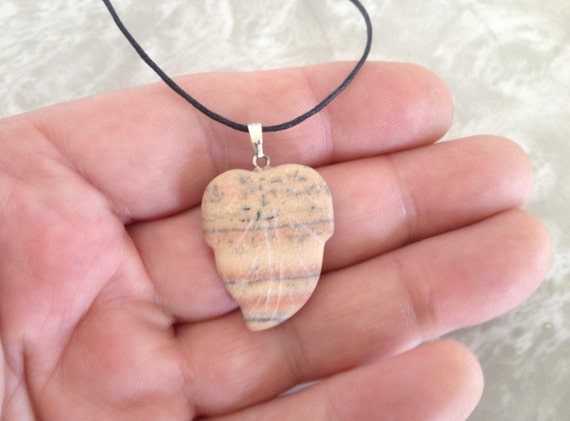 Picture Jasper Leaf Shaped Carved Gemstone Pendan… - image 3