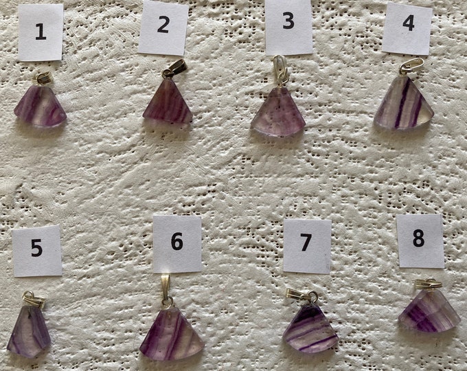 Purple Fluorite Mini Pendant, Banded Fluorite Gemstone Necklace on Black Cotton Cord, Purple Crystal Heart Necklace, Fluorite Bead