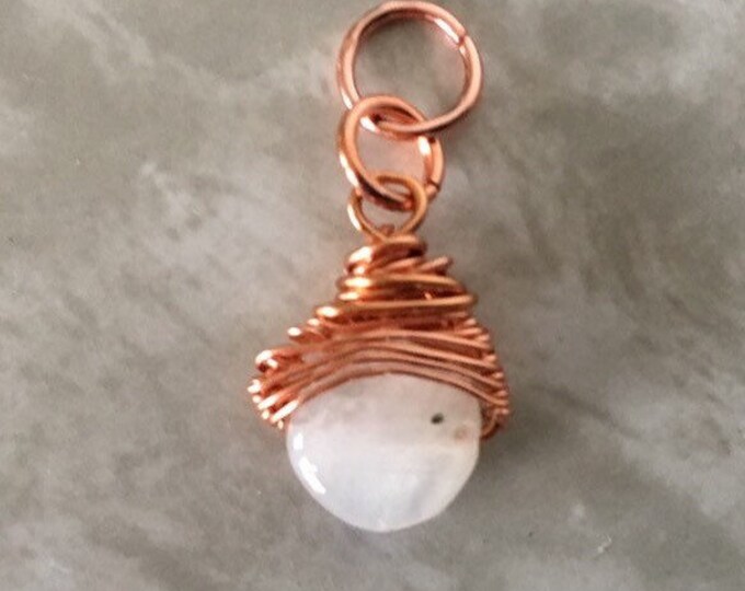 Moonstone Copper Wire Pendant, Handmade Jewelry, Polished Moonstone Round Wrapped Necklace With Cord and Clasp
