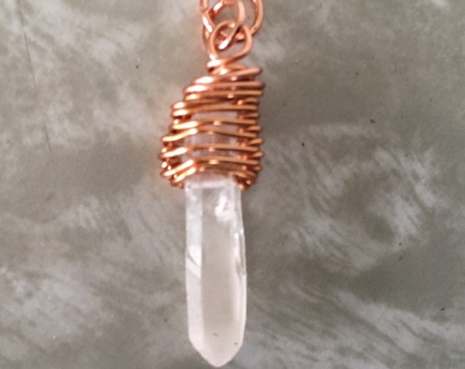 Quartz Crystal Copper Wire Pendant, Handmade Jewelry, Raw Quartz Crystal Wrapped Necklace