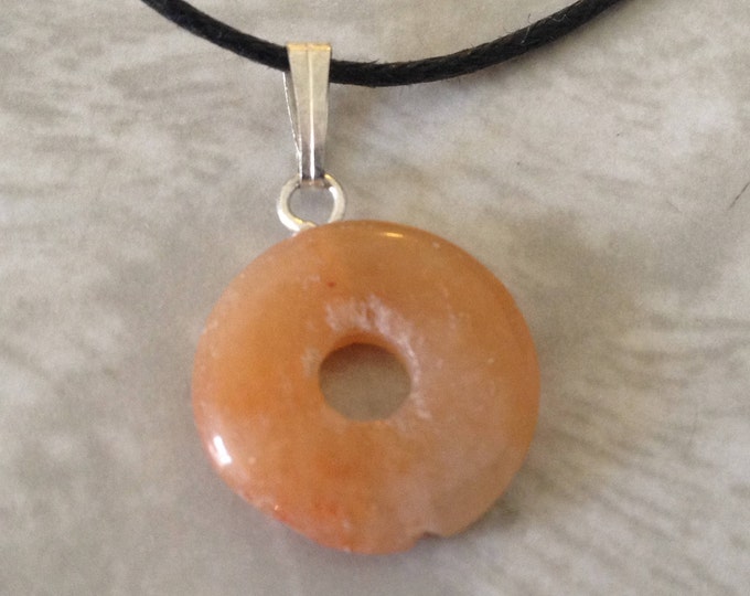 Orange Carnelian Donut Ring Shape Carved Gemstone Pendant, Tumble Polished Stone Necklace on Adjustable Cord, Natural Stone Jewelry