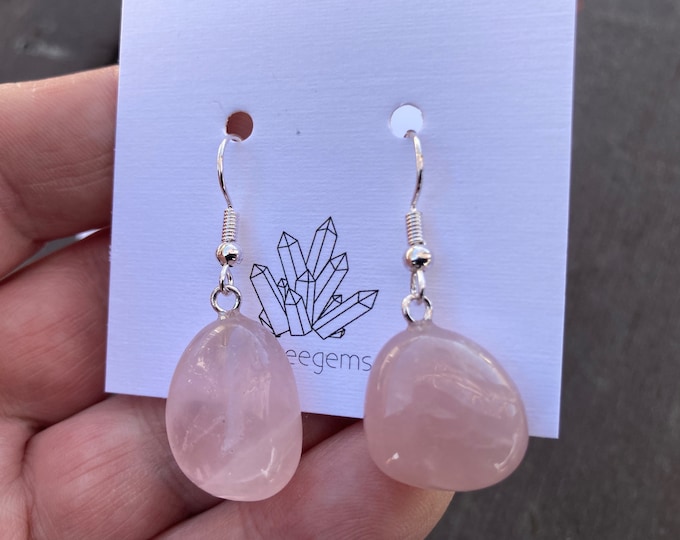 Rose Quartz Handcrafted Polished Nugget Drop Earring, Handmade Jewelry