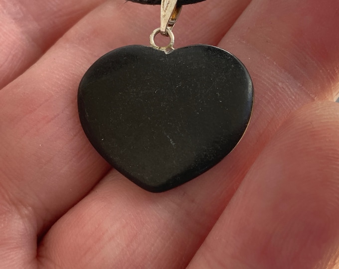 Black Onyx Heart Pendant, Black Onyx Heart Shape Necklace, Black Stone Heart Charm w Adjustable Cord, Natural Gemstone Crystal Jewelry