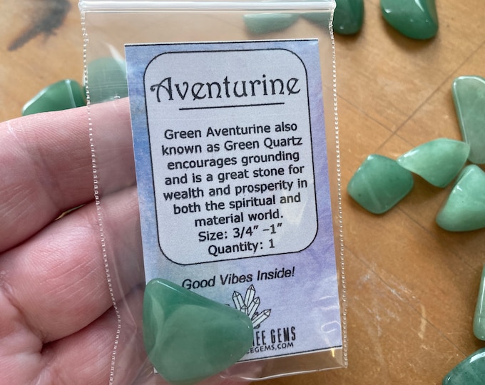 Green Aventurine One (1) Medium with Spirit Property Card, 3/4" - 1" Aventurine green quartz crystal gemstone crystal, chakras, jewelry