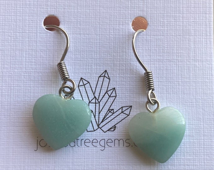 Polished Green Aventurine Heart Earring,  Surgical Steel Hook Earrings, Handmade Jewelry