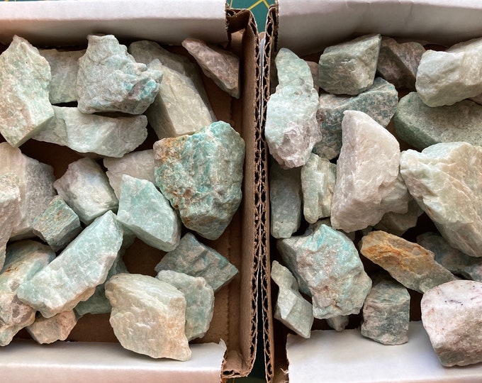 Green Amazonite Rough 1/2 lb. Mixed Size and Grade, Green Amazonite Mixed-Size Stone Chunks & Pieces, 1/2"-1" Natural Unpolished Crystals