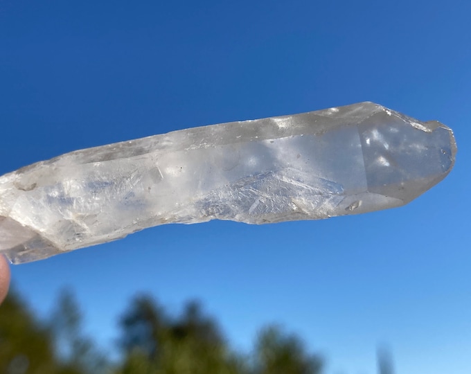 Rare Singing Warrior Quartz Crystal Wand, Extra Clear Quartz Point, 3" Long Unpolished Crystal, Natural Clear Quartz Wand Crystal Point
