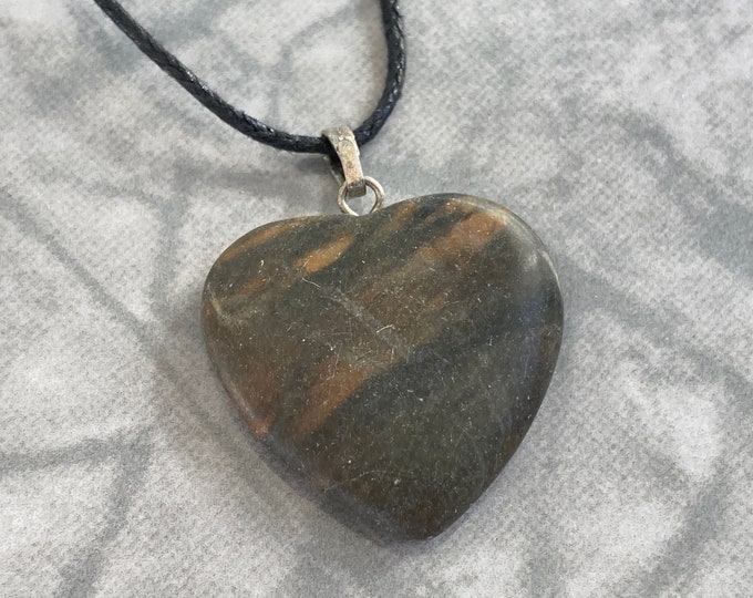 Picasso Stone Heart Shaped Carved Gemstone Pendant, Tumble Polished Stone Necklace on Adjustable Cord, Picasso Stone Jewelry