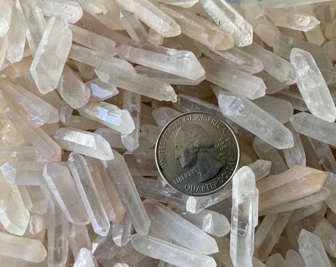 Double Terminated About 1" length Short Quartz Crystal Points, Bulk Lots Clear Quartz Crystals 5- 10 mm thick, Small Crystals Jewelry Making