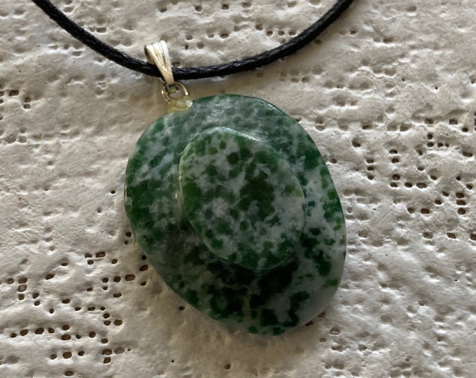 Tree Agate Western Cowboy Hat Gemstone Pendant, Necklace, Adjustable Cord, Natural Carved Stone Gemstone Jewelry