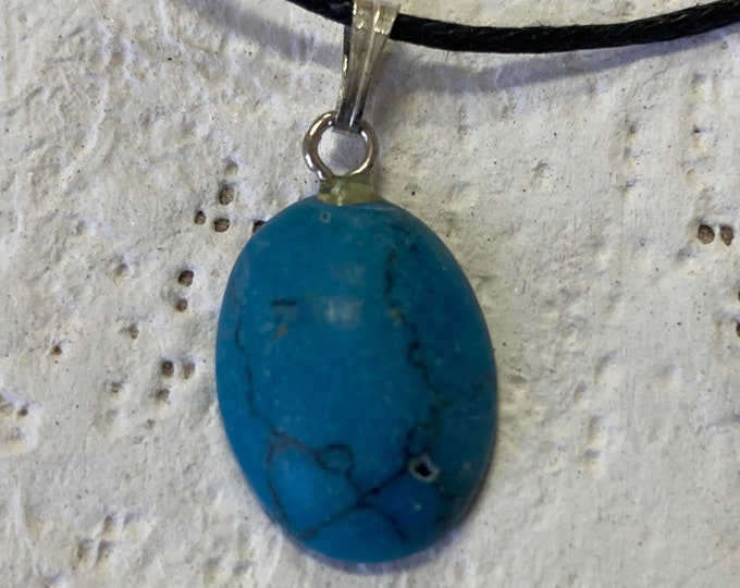 Blue Oval Dyed Turquoise Howlite Cabochon Pendant, Dyed Blue Howlite Turquoise Oval Cabochon Pendant