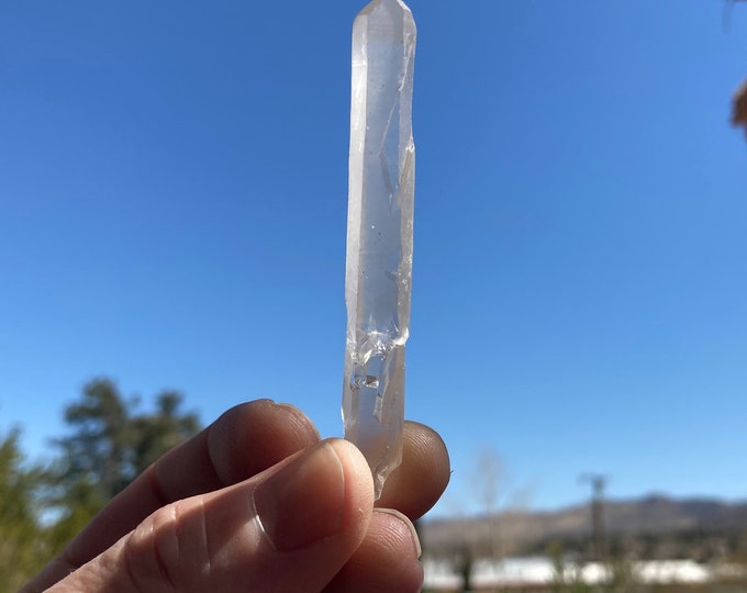Singing Quartz Receiver Crystal Wand, Rare Extra Clear Quartz Point, 3" Long Thin Unpolished Crystal, Natural Clear Quartz Wand Crystal Wand