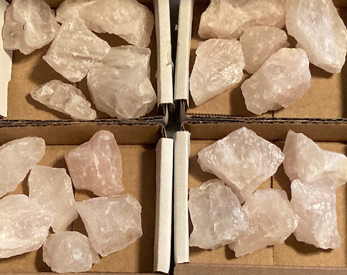 1/2 lb. Rose Quartz Crystal Rough Mix, B Grade Quartz Mixed Size Pieces, 1-2" Natural Unpolished Pink Quartz Crystals, approx 4-8pcs per box