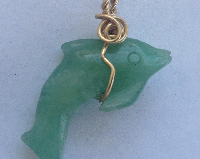 Aventurine Dolphin Shape Gold Filled Pendant, Handmade, Highly Polished