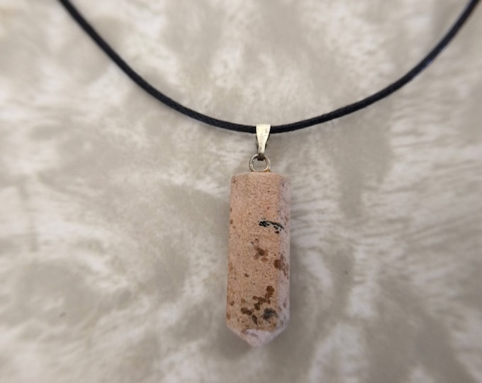 Picture Jasper (Desert Jasper) Point Shaped Carved Gemstone Pendant, Blue Quartz Shape Necklace on Adjustable Cord, Natural Stone Jewelry