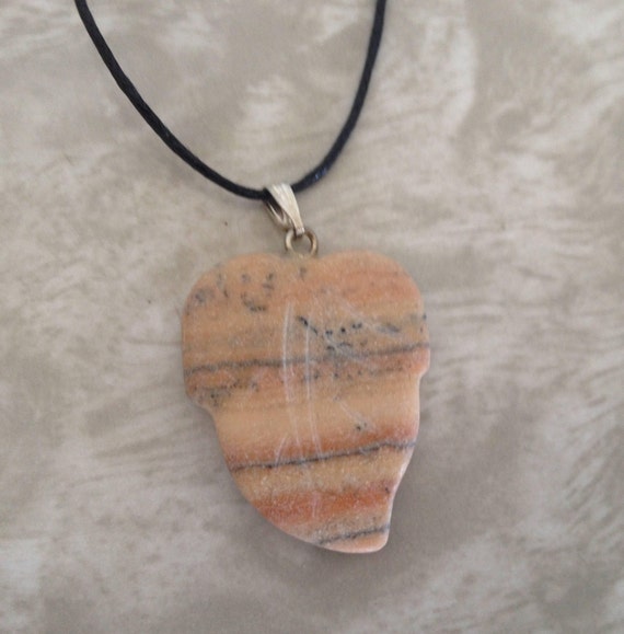 Picture Jasper Leaf Shaped Carved Gemstone Pendan… - image 1