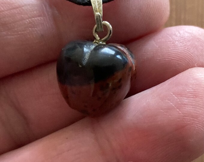 Mahogany Obsidian Apple Necklace, Obsidian Gemstone Oval Pendant Crystal Necklace, Oval Charm, Natural Stone Jewelry