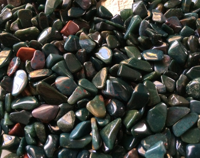 Bloodstone Gemstone Pebbles,  Green and Red Jasper lot of 100 tiny tumble polished loose stone chips for gem trees, crafts, pocket pieces