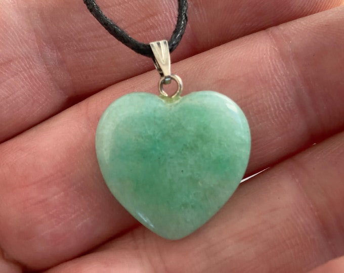 Green Aventurine Heart Pendant, Green Aventurine Polished Stone Heart Necklace