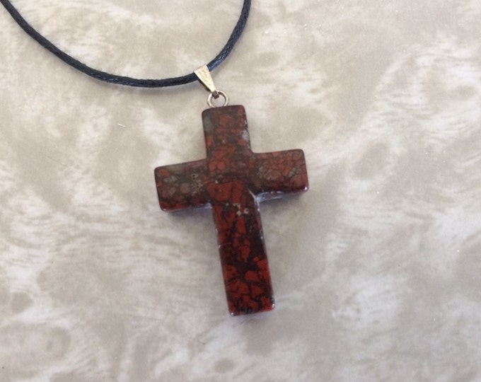 Natural Mahogany Obsidian Carved Gemstone Cross Pendant, Red and Black Obsidian Polished Necklace, Gothic Cross, Christian Jewelry