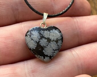 Sneeuwvlok Obsidiaan hart ketting, natuurlijke edelsteen hanger, zwarte Obsidiaan kristal ketting sieraden hart charme