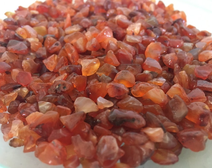 Orange Carnelian Gemstone, lot of 100 tiny tumble polished stone chips for gem trees, natural craft, charms, candles, pocket pieces