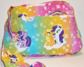 My Little Pony Inspired Rainbow Design Shoulder Purse With Pockets Inside and Out (B)