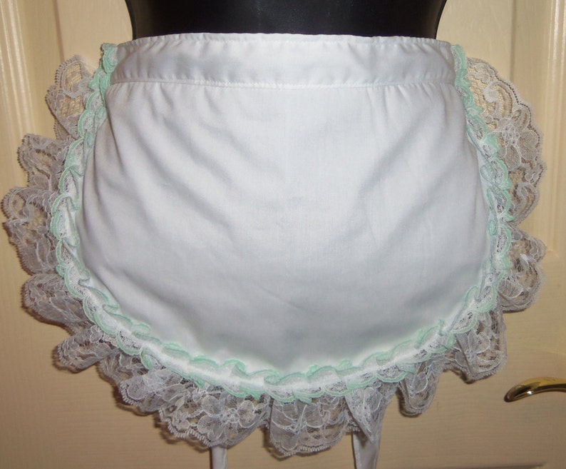 One Size Fits Most White on White And Mint Green Laced Maid/'s Costume Apron