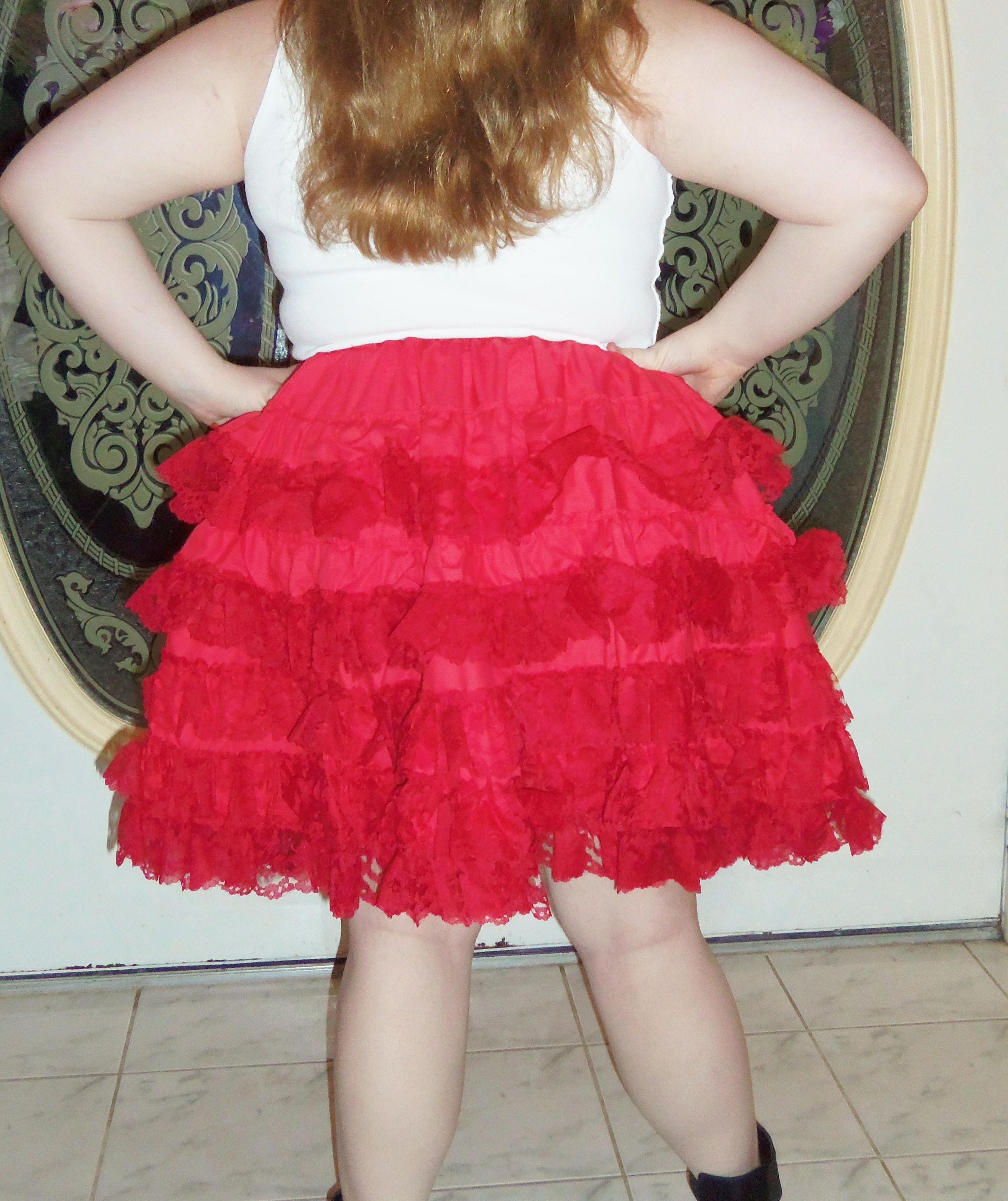Red on Red Lace Under Skirt Petticoat Dance Skirt Full Skirt Etsy