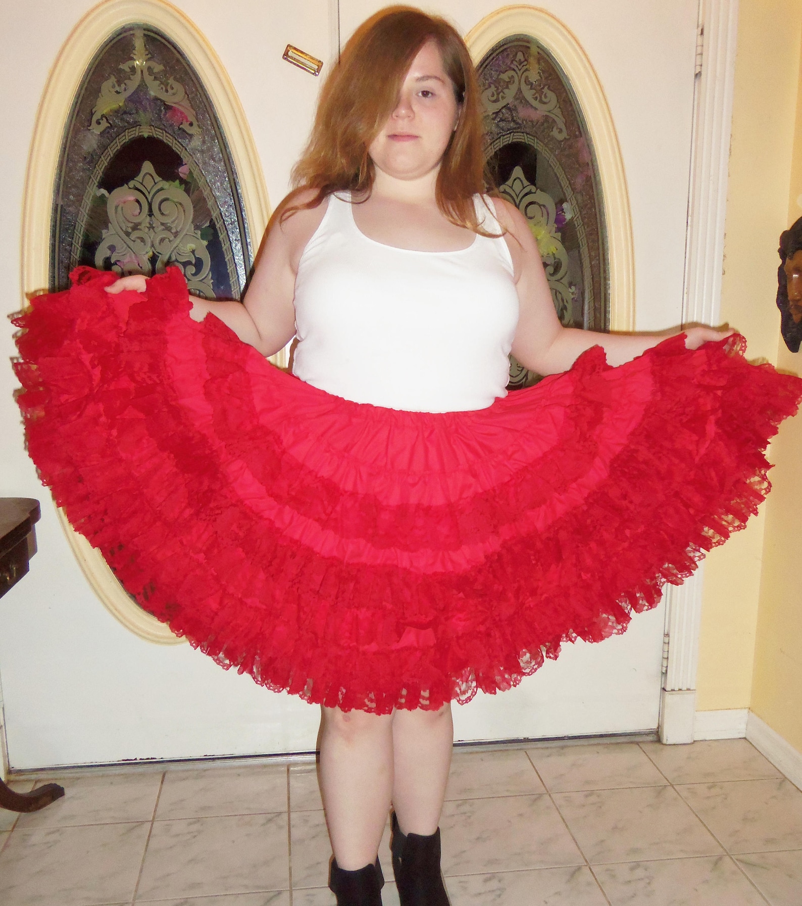 Red on Red Lace Under Skirt Petticoat Dance Skirt Full Skirt Etsy