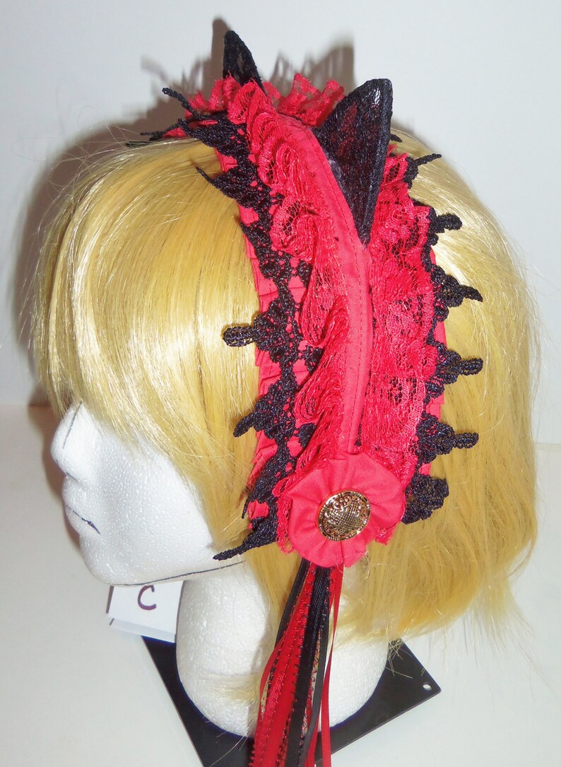 Lolita Maid Lace Kitty Ears Headband in Red and Black with | Etsy