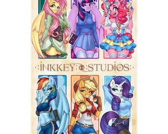 Mane 6 Anthro / MLP / Impresión de 11 x 17 / Póster artístico de Mi Pequeño Pony