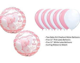 Baby Girl Elephant Balloons,  Elephant Baby Shower Balloons
