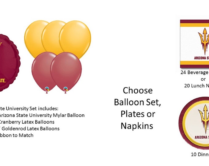 Arizona State Balloons, Sun Devils Balloons, Arizona State Plates, Arizona State University Balloons, Arizona State Napkins