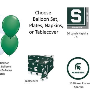 Michigan State University Balloons, MSU Balloons, Michigan State Tablecover, Michigan State University Napkins, Michigan State Plates
