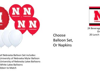 University of Nebraska Balloons, Cornhuskers Balloons, University of Nebraska Napkins