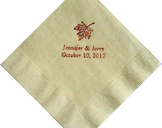 Fall Leaf Personalized Beverage Wedding Napkins