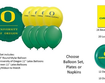 University of Oregon Balloons, University of Oregon napkins, University of Oregon Plates