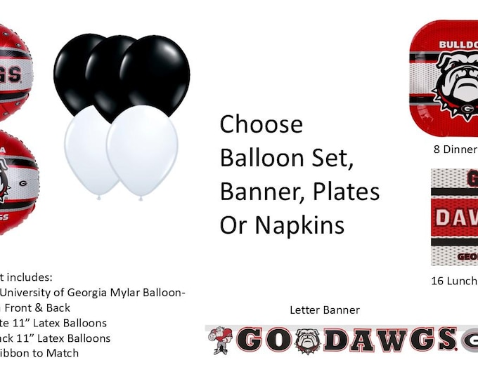University of Georgia Balloons, Napkins, Banner Dinner Plates