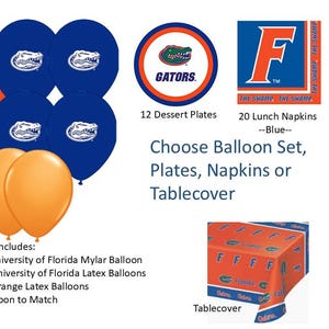 University of Florida Balloons, University of Florida Gators Balloons, University of Florida Napkins, Gators Balloons, Florida Plates