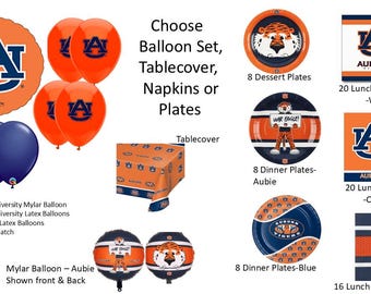 Auburn University Balloons, Auburn Tigers balloons, Auburn Napkins, Auburn University Napkins, Auburn Plates, Auburn Tablecover
