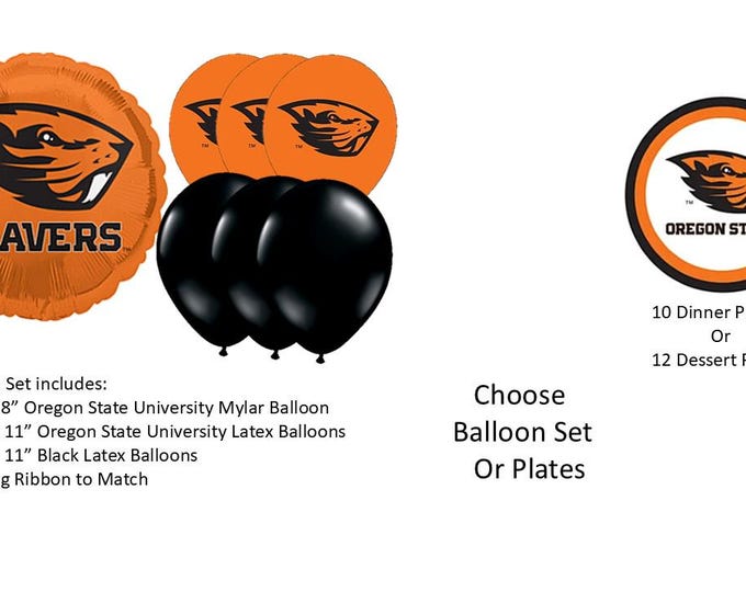 Oregon State University Balloons, Beavers balloons, Oregon State Beavers Balloons, Oregon State Plates