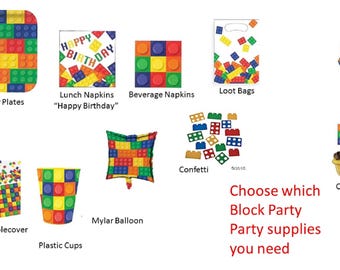 Block Party Plates, Block Party Napkins, Block Party Balloon, Block Party Cup, Block Party Loot Bags, Block Party Tablecover