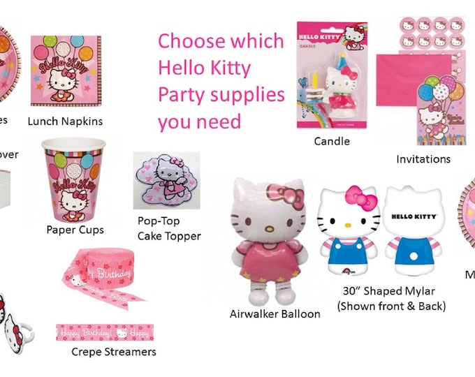 Hello Kitty Rainbow Balloon, Hello Kitty Plates, Hello Kitty Napkins, Hello Kitty Rings, Hello Kitty Loot Bags, Hello Kitty Cake