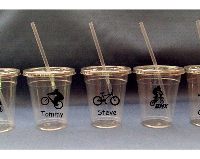 BMX Bike Cups with Lids and Straws, Bicycle Motocross Cups
