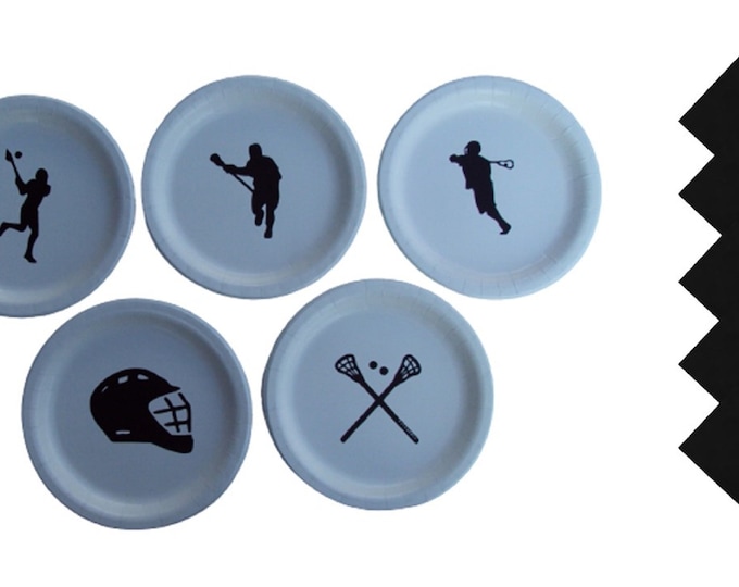 Lacrosse Dinner Plates with Solid Color Lunch Napkins Set for 5 People, Lacrosse 9" Plates