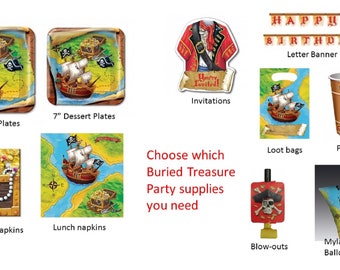 Buried Treasure Plates, Buried Treasure Balloon, Buried Treasure Napkin, Buried Treasure Loot Bags