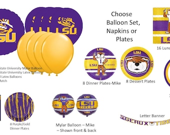 Louisiana State University Balloons, LSU balloons, Louisiana State University Napkins